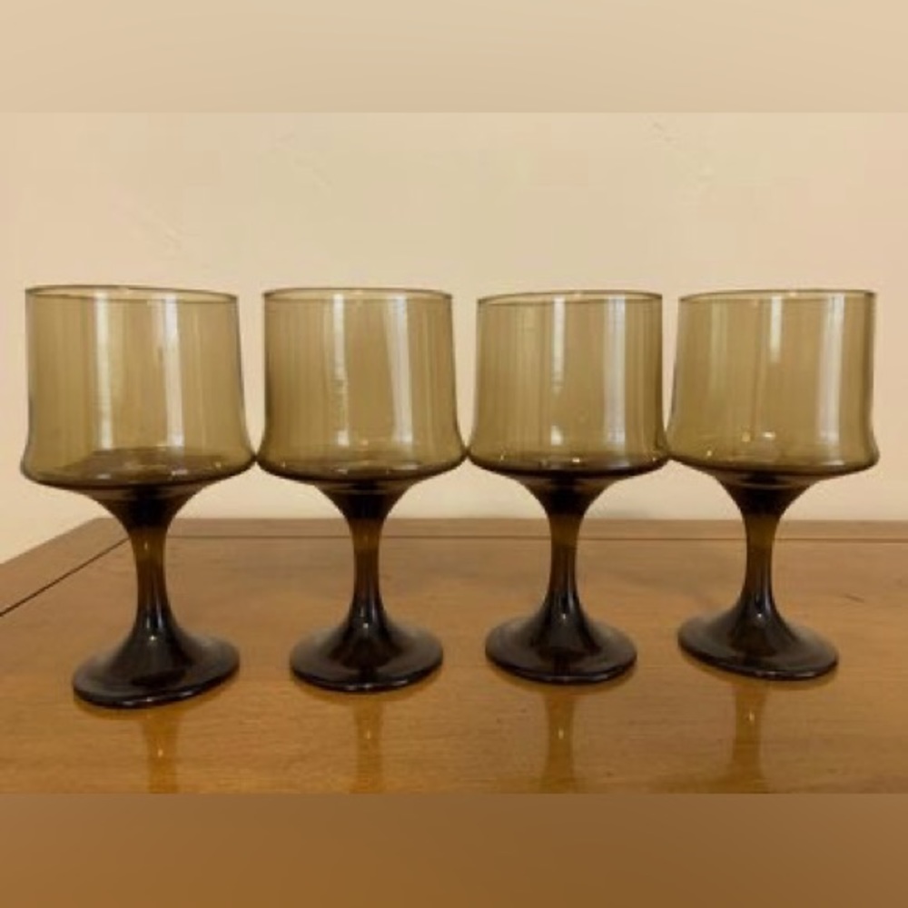 Vintage 1970's Tawny Libbey Impromptu Stem Glasses